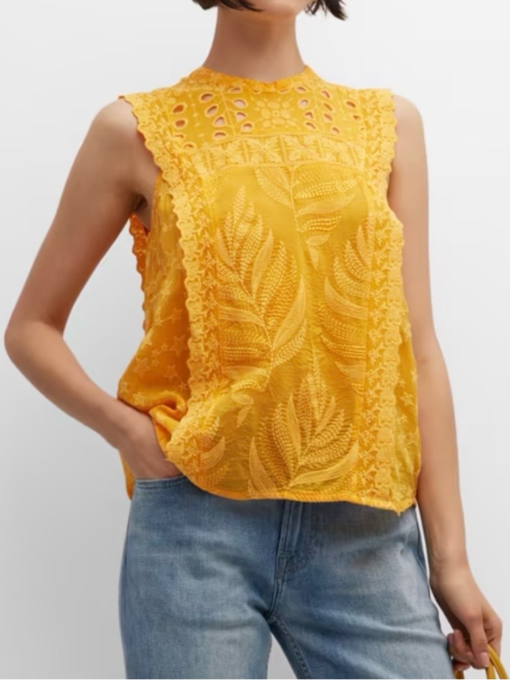 Johnny Was Leafy Concetta Sleeveless Embroidered Blouse